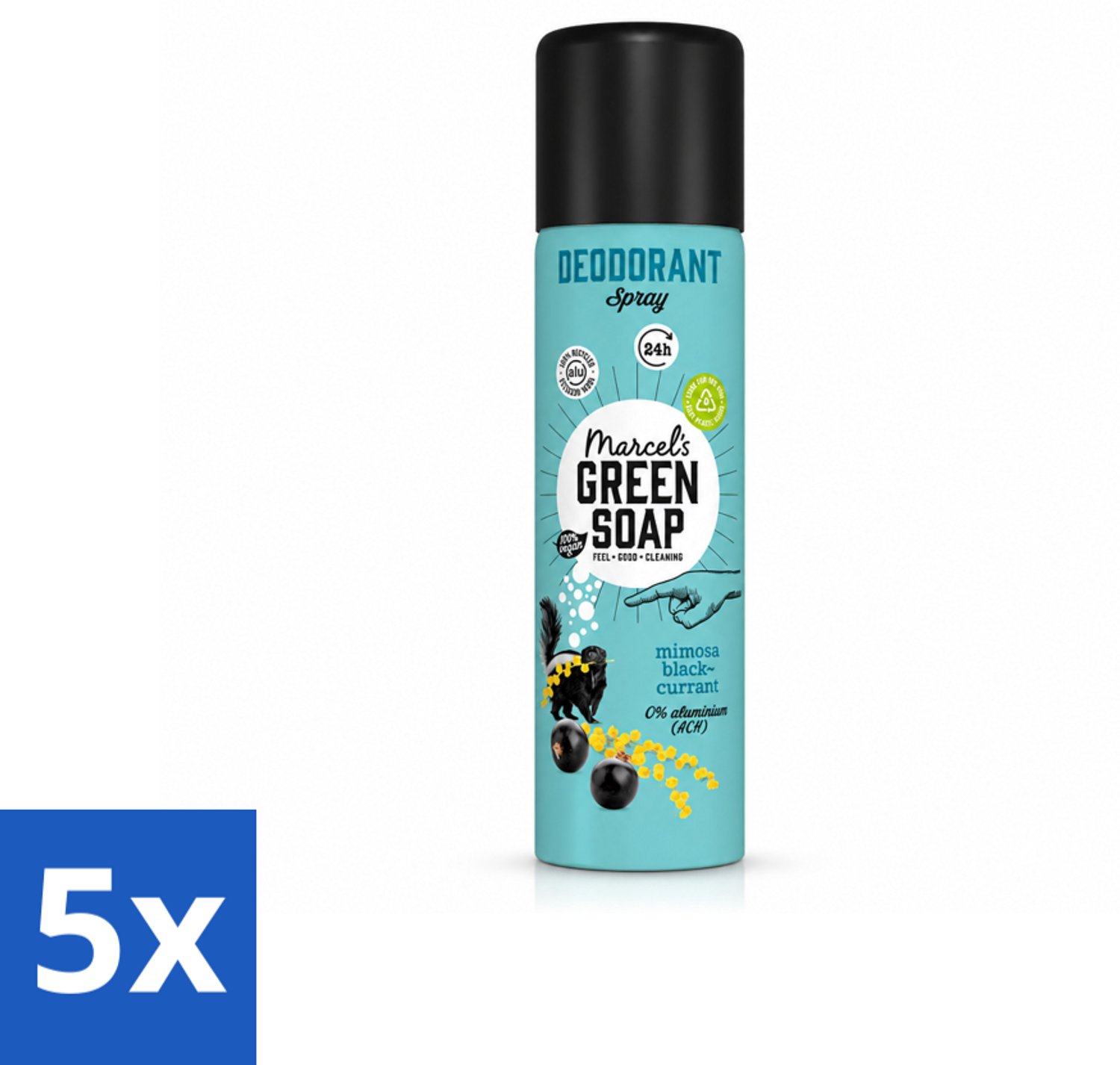 5 x Marcel's Green Soap - Deodorant Spray - Mimosa & Blackcurrant - Langdurige frisheid - 150 ml - Voordeelverpakking - 5 stuks