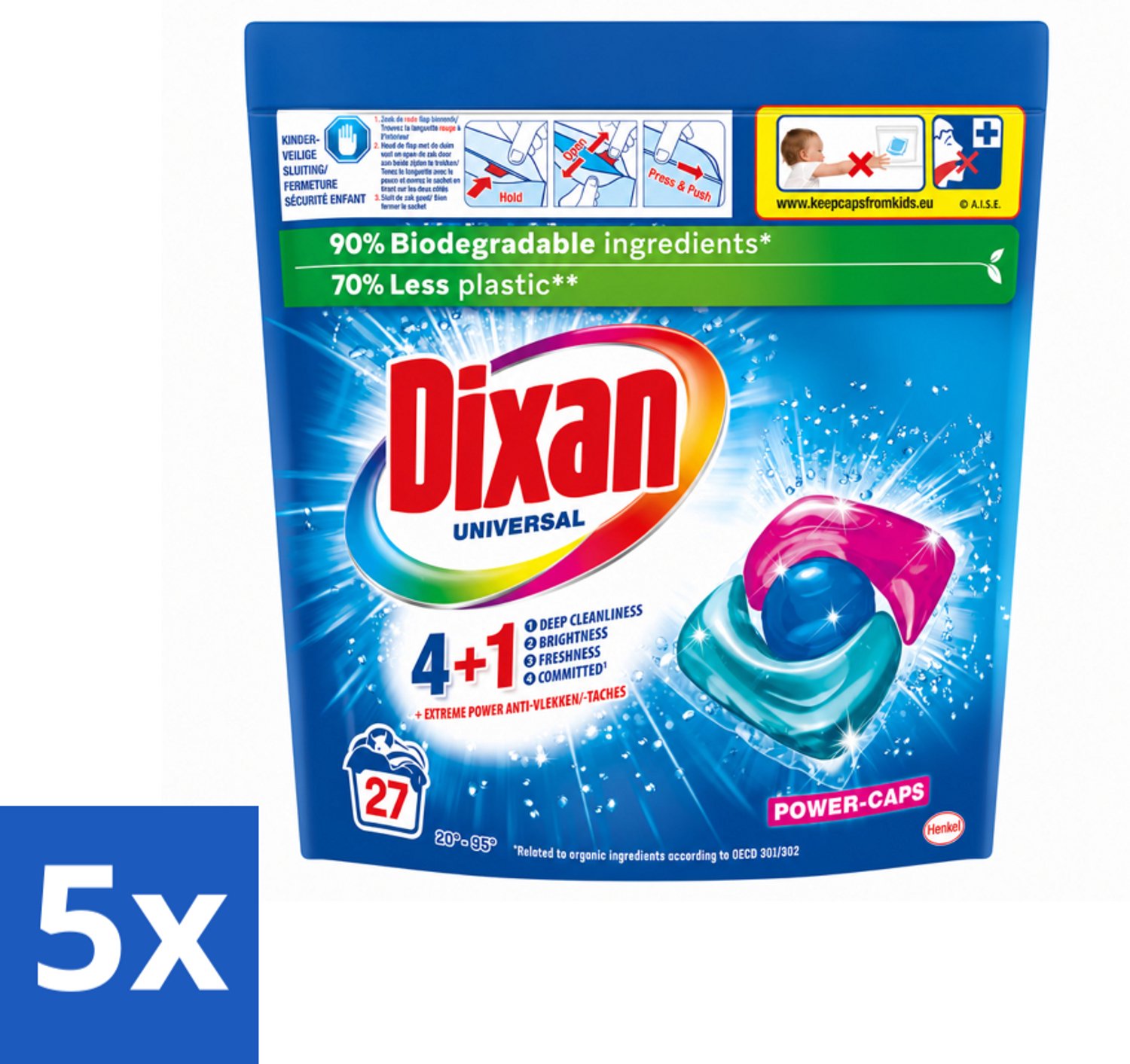 5 x Dixan - Wasmiddelcapsules - Universeel - 27 wasbeurten - Voordeelverpakking - 5 stuks
