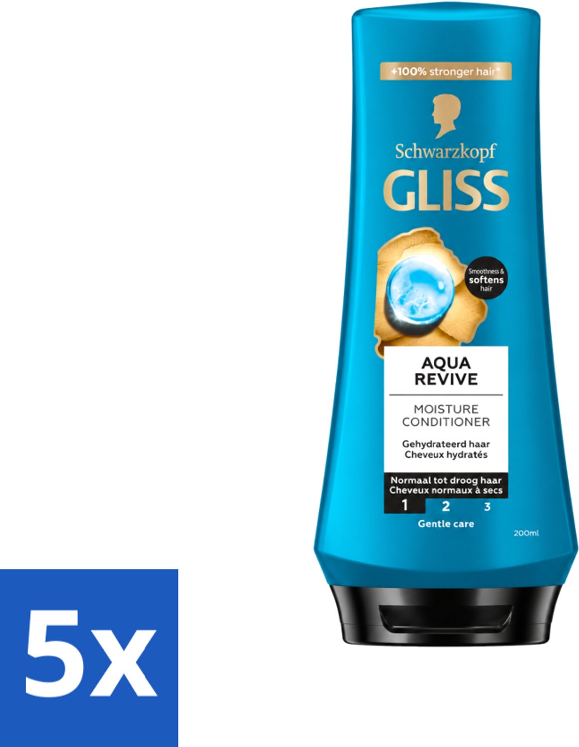 5 x Gliss - Hair Repair - Conditioner Aqua Revive voor Hydraterend en Fris Haar - 200 ml - Voordeelverpakking - 5 stuks