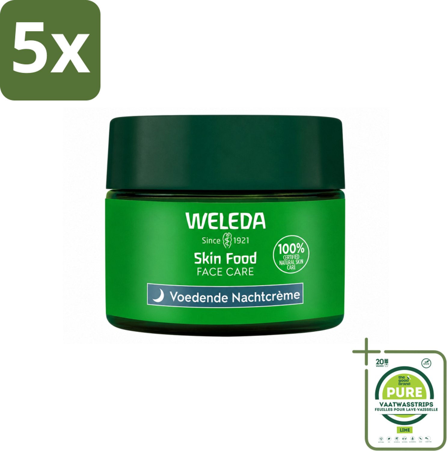 5 x WELEDA - Nachtcrème voedend - Skin Food - 40 ml - Grootverpakking - Vaatwasstrips - Nachtcrème - Voedende Crème - Huidherstel - Huidbarrière - Celvernieuwing