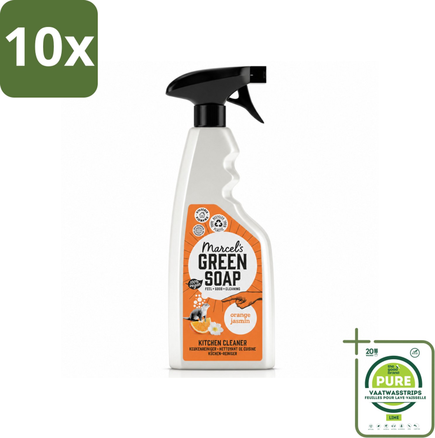 10 x Marcel's Green Soap - Keukenreiniger - Sinaasappel & Jasmijn - Tegen vet & vuil - 500 ml - Grootverpakking - Vaatwasstrips - Keukenreiniger - Vet Verwijderen - Natuurlijke Reiniger - Keuken Schoonmaken - Frisse Geur