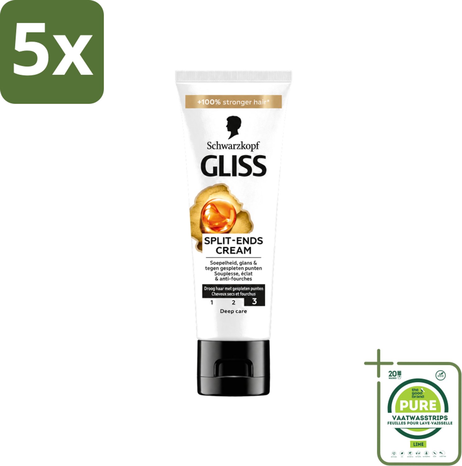 5 x Gliss - Split-Ends Cream - Tegen Gespleten Haarpunten - 50 ml - Grootverpakking - Vaatwasstrips - Gespleten Haarpunten - Haarverzorging - Haarstructuur - Haarbreuk - Haarversterking