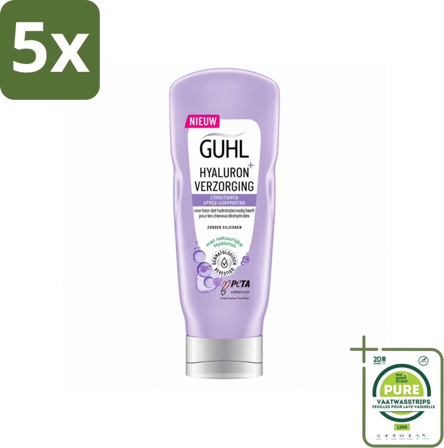 5 x Guhl - Conditioner - Hyaluron+ Verzorging - 200 ml - Grootverpakking - Vaatwasstrips - Hydratatie Haar - Hyaluron Haar - Droog Haar - Gezond Haar - Glans Haar