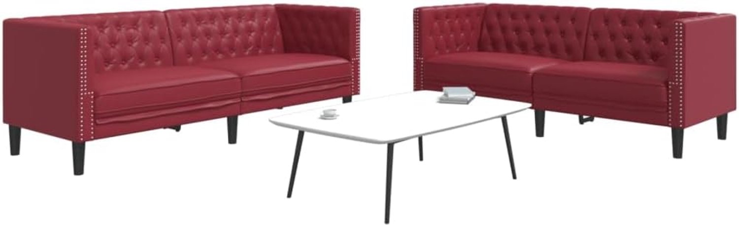 Sofa Set 2-delig wijnrood kunstleer lederlook bekleding met knooptuft en stabiele poten voor woonkamer
