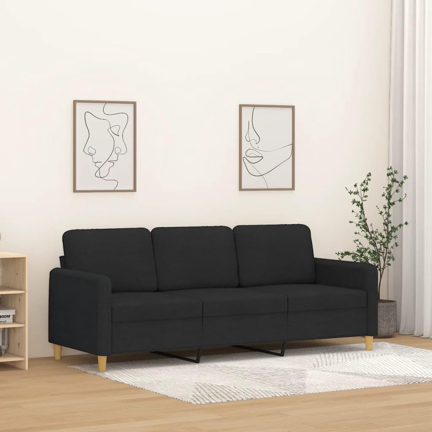 Zwart, 180 cm, stoffen sofa, driezitsbank met duurzame overtrek, robuust metalen frame en dik gevoerde zittingen voor een comfortabele zitervaring in de