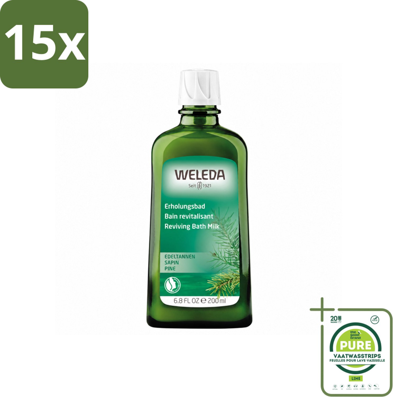15 x WELEDA - Verkwikkingsbadmelk - Zilverspar - 200 ml - Grootverpakking - Vaatwasstrips - Badmelk - Ontspanning - Zilversparolie - Aromatherapie - Verkwikkend