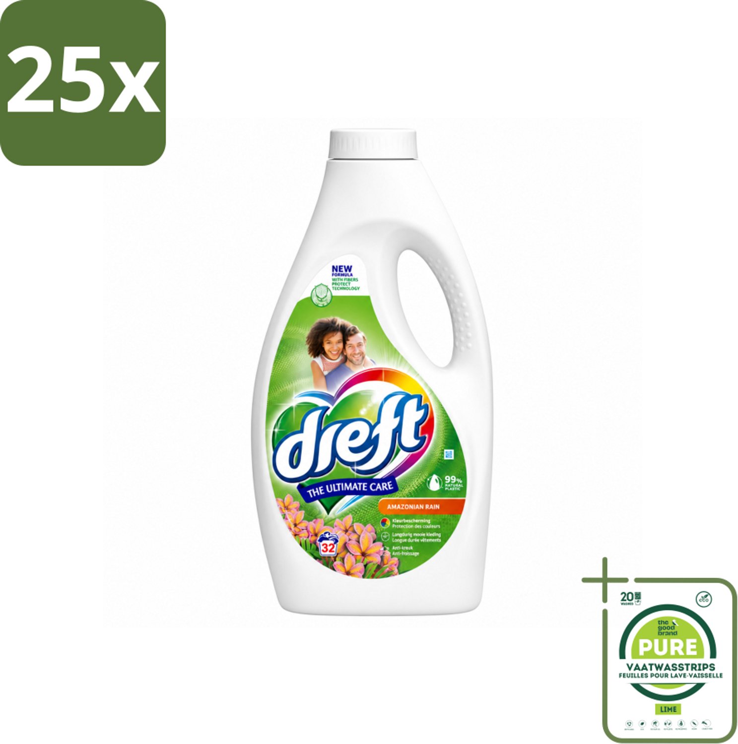 25 x Dreft - Vloeibaar Wasmiddel - Amazone Regen - Tropische frisheid - 32 Wasbeurten - Grootverpakking - Vaatwasstrips - Wasmiddel Amazon Regen - Krachtige Was - Frisse Geur - Wasmiddel Voor Witte En Gekleurde Was - Wasmiddel Met Parfumboost