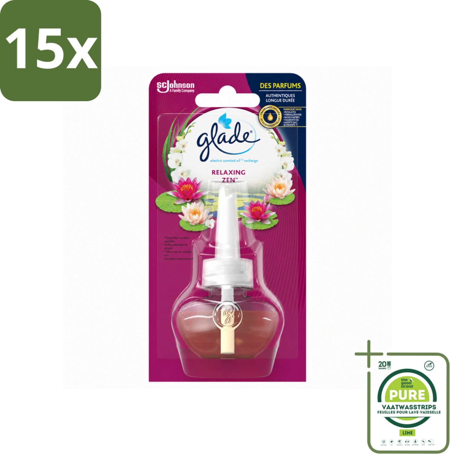 15 x Glade - Navulling Elektrische Olie - Relaxing Zen - Zonder Houder - Grootverpakking - Vaatwasstrips - Ontspanning - Geur - Rust - Kalmerende Geur - Geurverspreider