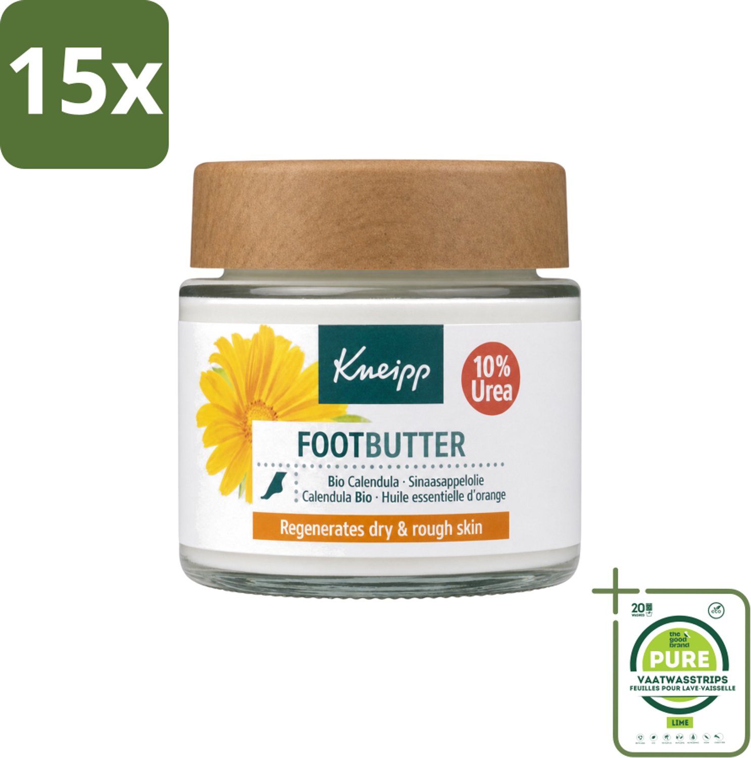 15 x Kneipp - Voetbutter - Calendula - Met citrusgeur - 100 ml - Grootverpakking - Vaatwasstrips - Voetverzorging - Voeten Droog - Voeten Ruw - Voeten Vermoeid - Voetbutter