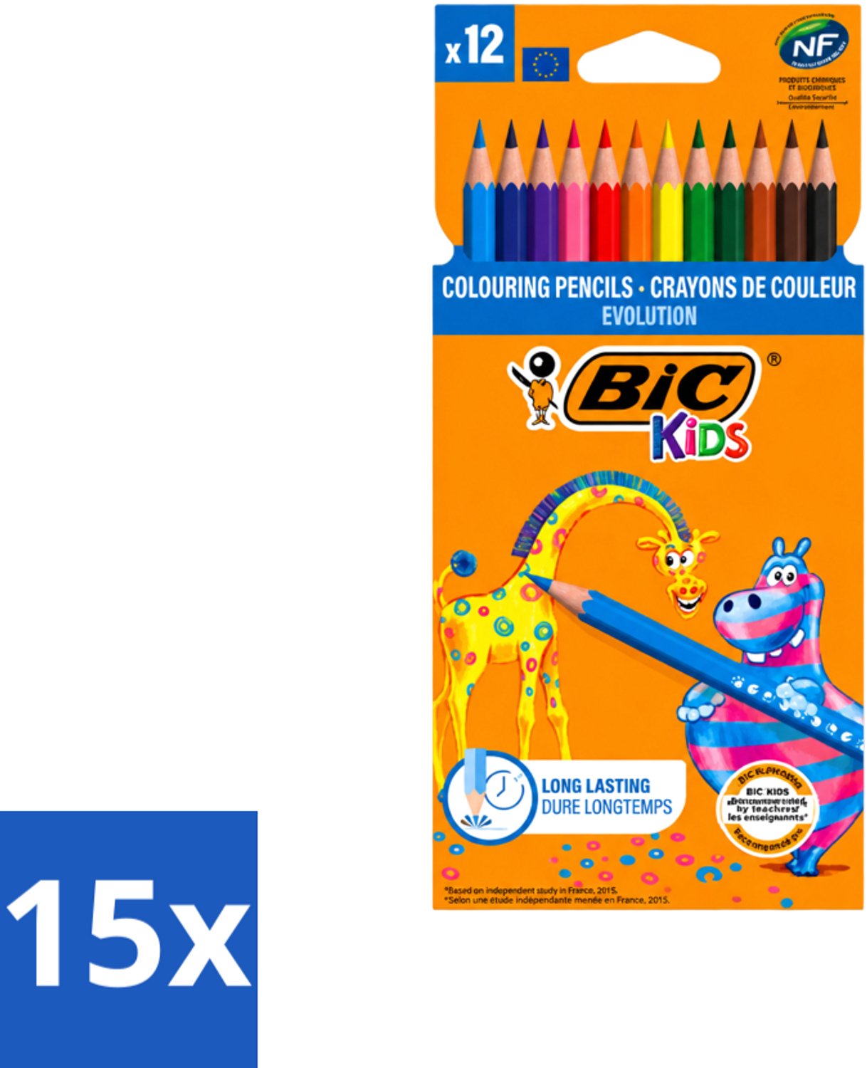15 x Bic Kids - Kleurpotloden - Diverse Kleuren - Evolution - 12 Potloden - Voordeelverpakking - 15 stuks