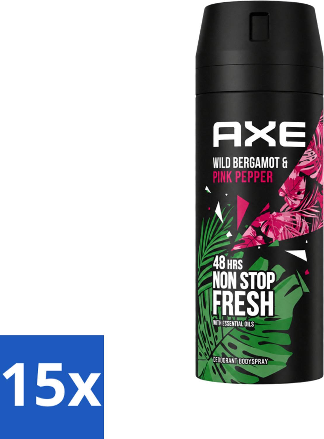 15 x Axe - Deodorant Bodyspray - 48hrs Fresh - Wild Bergamot & Pink Pepper - 150 ml - Voordeelverpakking - 15 stuks