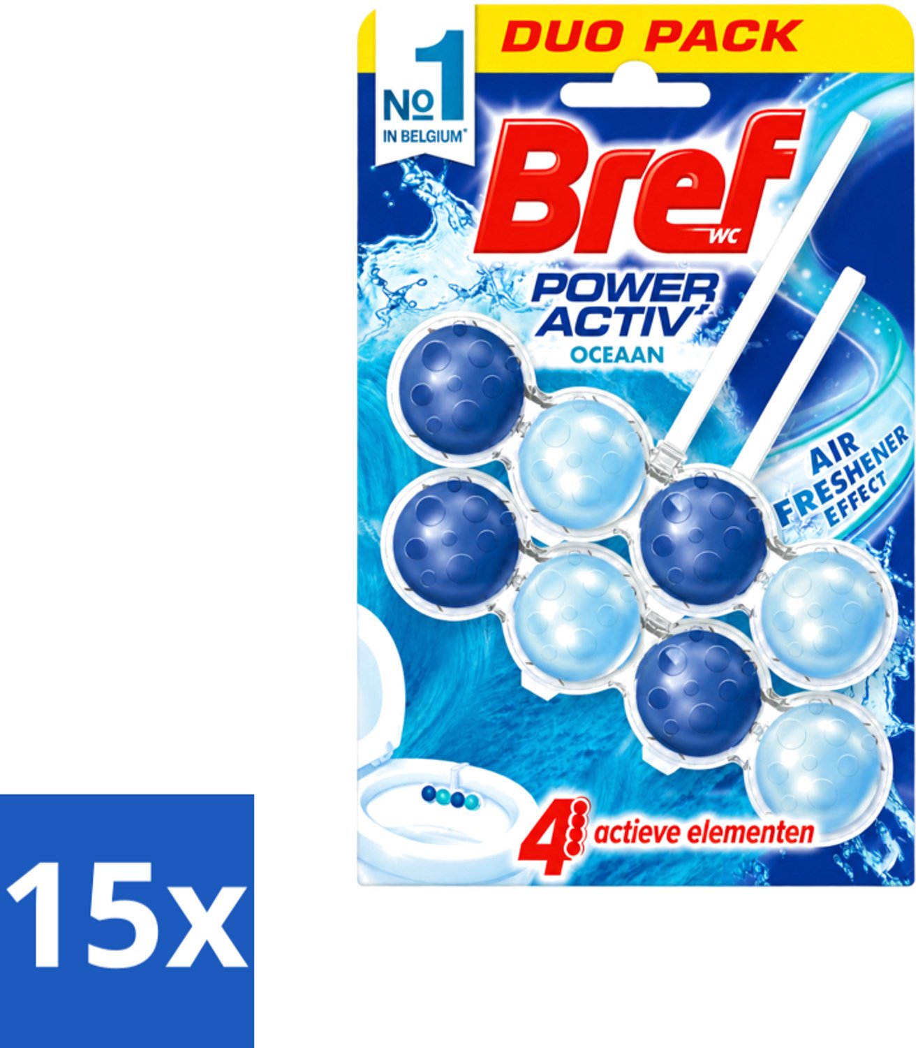 15 x Bref WC - Power Activ+ - Toiletblok - Oceaan - 2 Blokken - Voordeelverpakking - 15 stuks