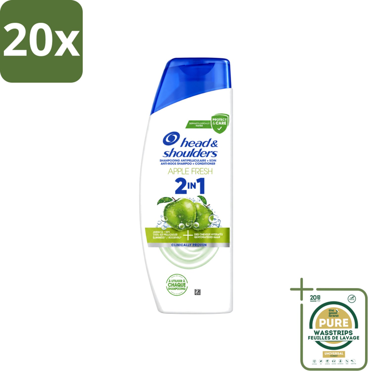 20 x Head & Shoulders – 2-in-1 – Apple Fresh – 300 ml - Wasstrips - Anti-roos Shampoo - 2-in-1 Shampoo - Apple Fresh Shampoo - Shampoo Tegen Roos - Verfrissende Shampoo