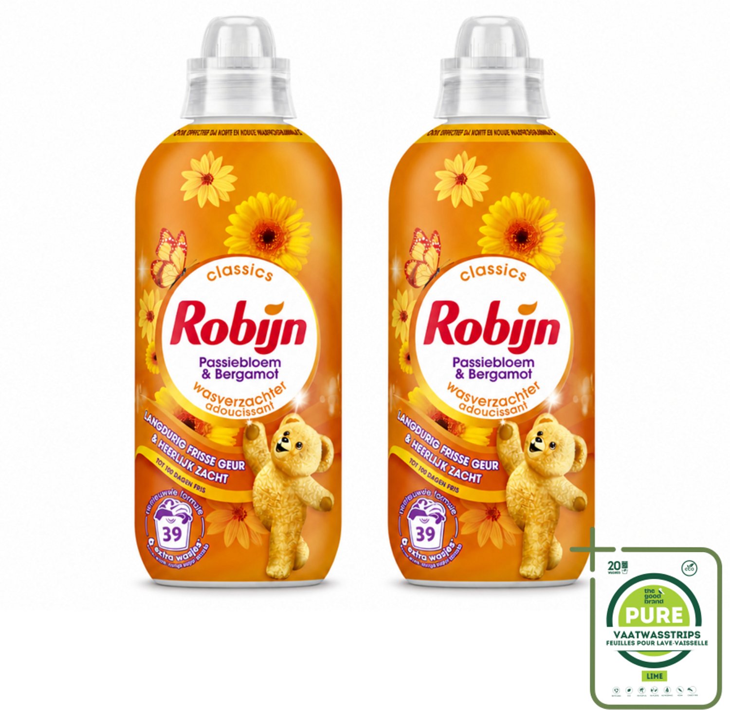 2 x Robijn – Wasverzachter – Passiebloem & Bergamot – 780 ml - Grootverpakking - Vaatwasstrips - Wasverzachter - Wasverzachter Passiebloem Bergamot - Wasverzachter Voor Katoen - Wasverzachter Voor Synthetisch - Wasverzachter Voor Blends