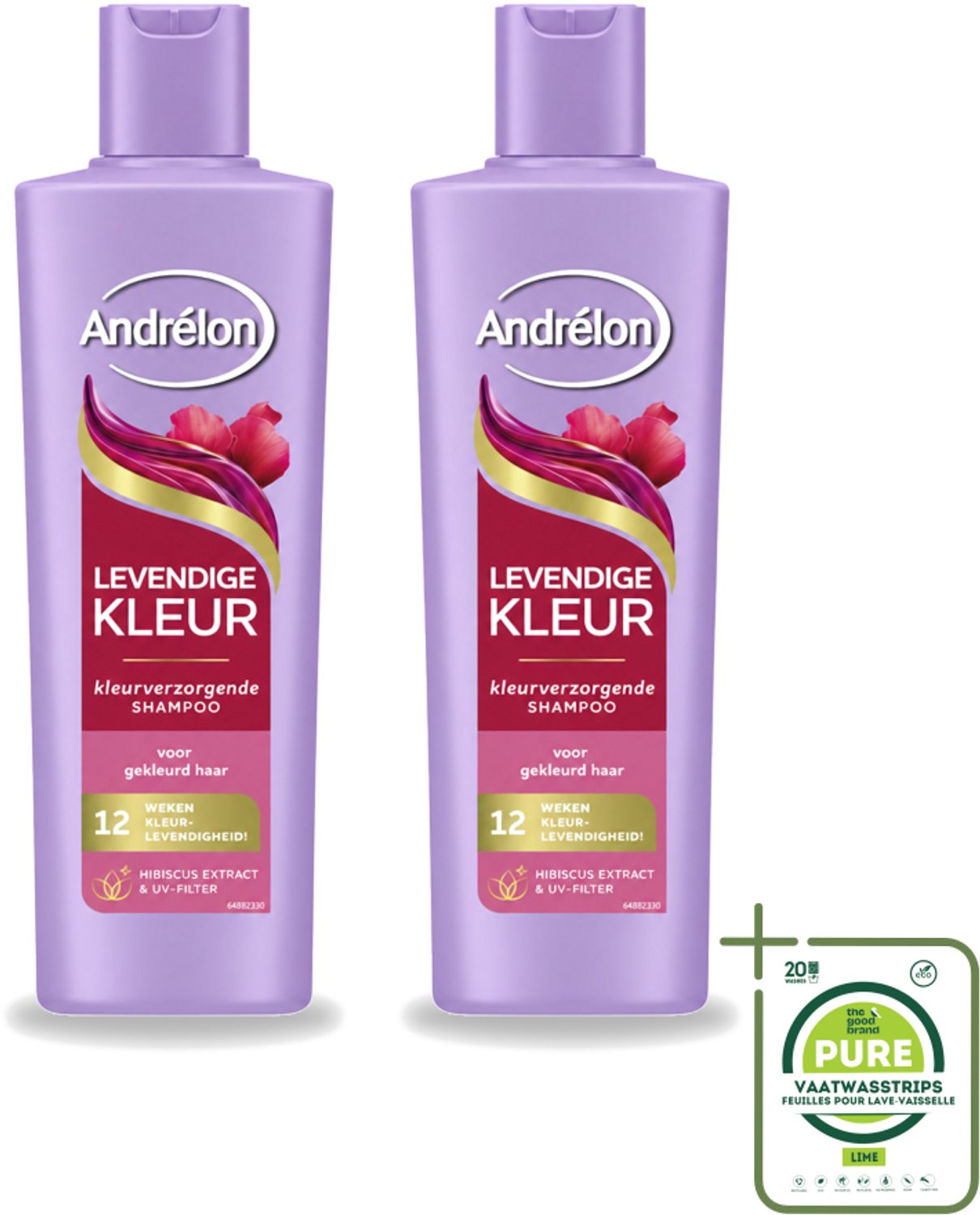 2 x Andrélon – Shampoo – Levendige Kleur – 250 ml - Grootverpakking - Vaatwasstrips - Kleurbehoud Haar - Hibiscus Shampoo - UV-filter Haar - Gezonde Kleur - Stralende Haarkleur