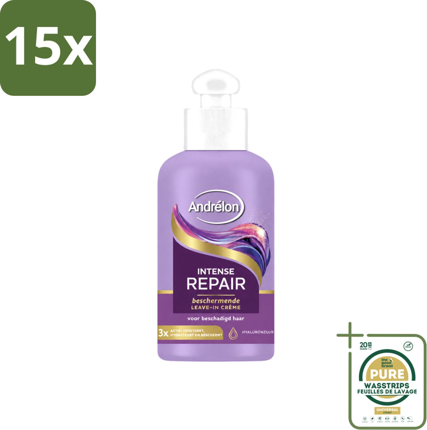 15 x Andrélon – Leave-In Crème – Intense Repair – 200 ml - Wasstrips - Haarcrème - Hydratatie - Beschadigd Haar - Herstel Haar - Bescherming Haar