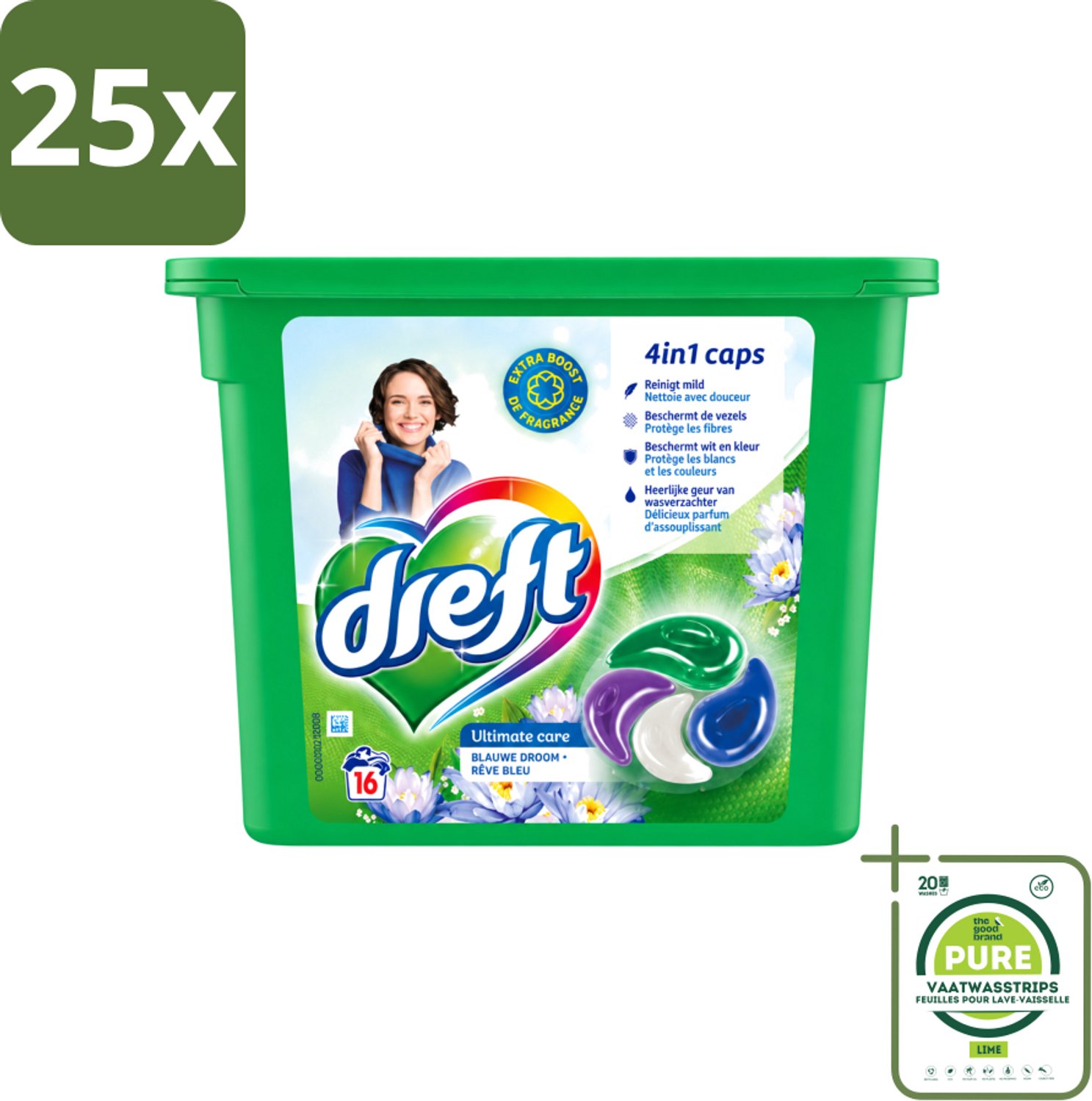 25 x Dreft - Wasmiddelcapsules 4in1 - Gekleurde Was - Blauwe Droom - 16 Wasbeurten - Grootverpakking - Vaatwasstrips - Wasmiddelcapsules - Blauwe Droom - Kleurbescherming - Frisheid - Wasgoed Reinigen