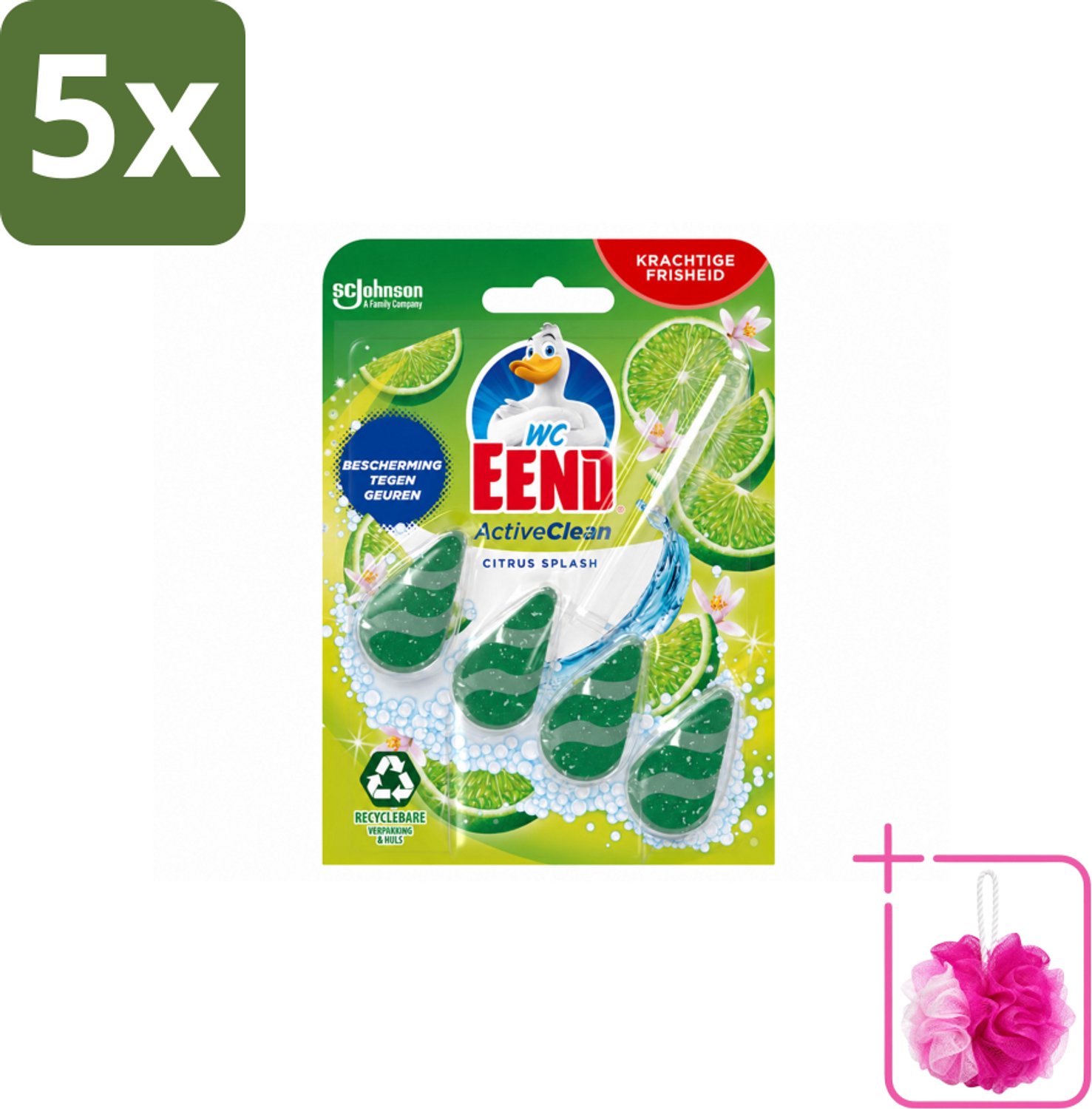 5 x WC Eend – Toiletblok – Active Clean – Citrus – 38 g - Bulkverpakking - Toiletblok - Douchemop - Toilet reinigen