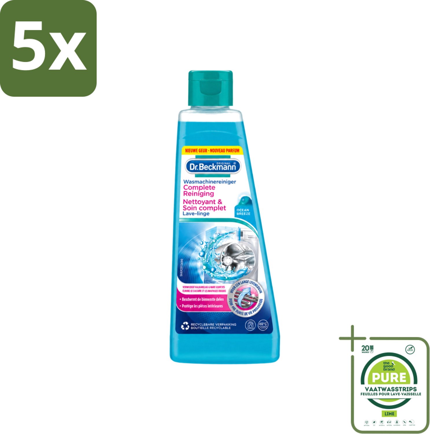5 x Dr.Beckmann - Wasmachinereiniger - Ocean Breeze - Anti-Kalk - 250 ml - Grootverpakking - Vaatwasstrips - Wasmachine Reinigen - Kalk Verwijderen - Wasmachine Reinigingsmiddel - Anti-kalk - Wasmachine Geur