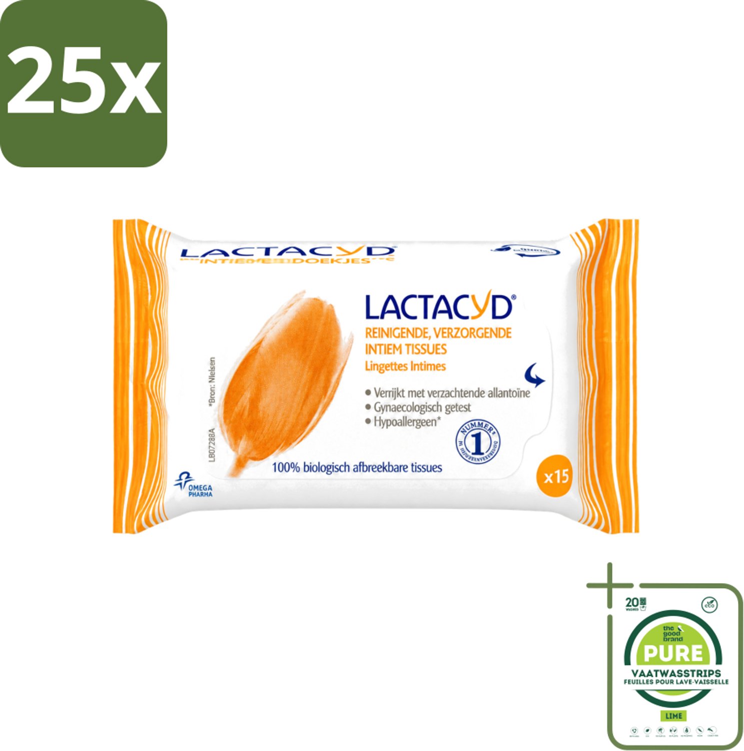 25 x Lactacyd Classic - Intieme Doekjes - Reinigend - Biologisch Afbreekbaar - 15 Doekjes - Grootverpakking - Vaatwasstrips - Intieme Doekjes - Reiniging Intieme Zone - Biologisch Afbreekbaar - Allantoïne - Melkzuur