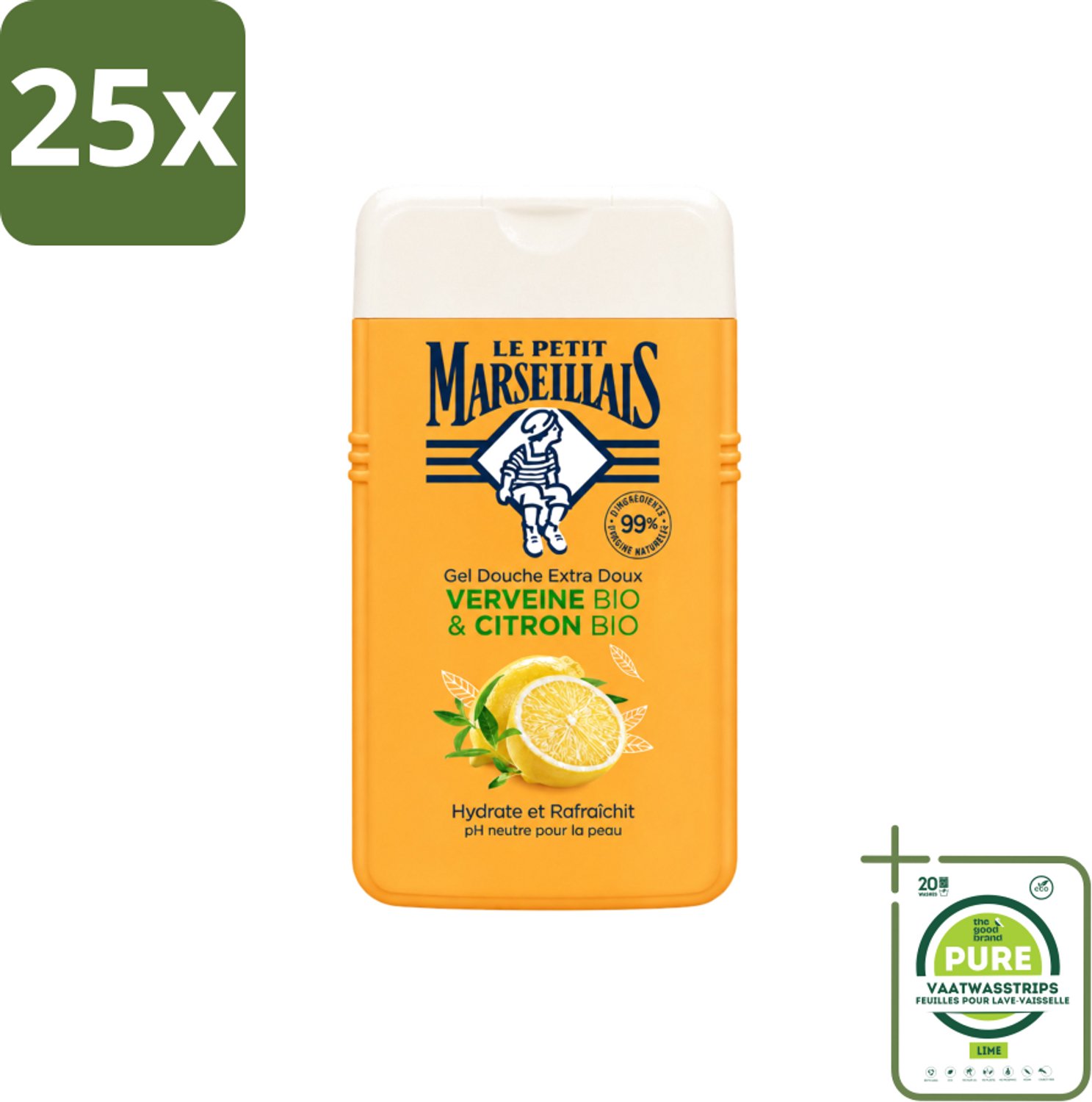 25 x Le Petit Marseillais - Douchegel - Citroen & Verbena - Hydraterend - 250ml - Grootverpakking - Vaatwasstrips - Douchegel Citroen Verbena - Hydraterende Douchegel - Citroen En Verbena - Biologische Douchegel - Neutrale PH Douchegel