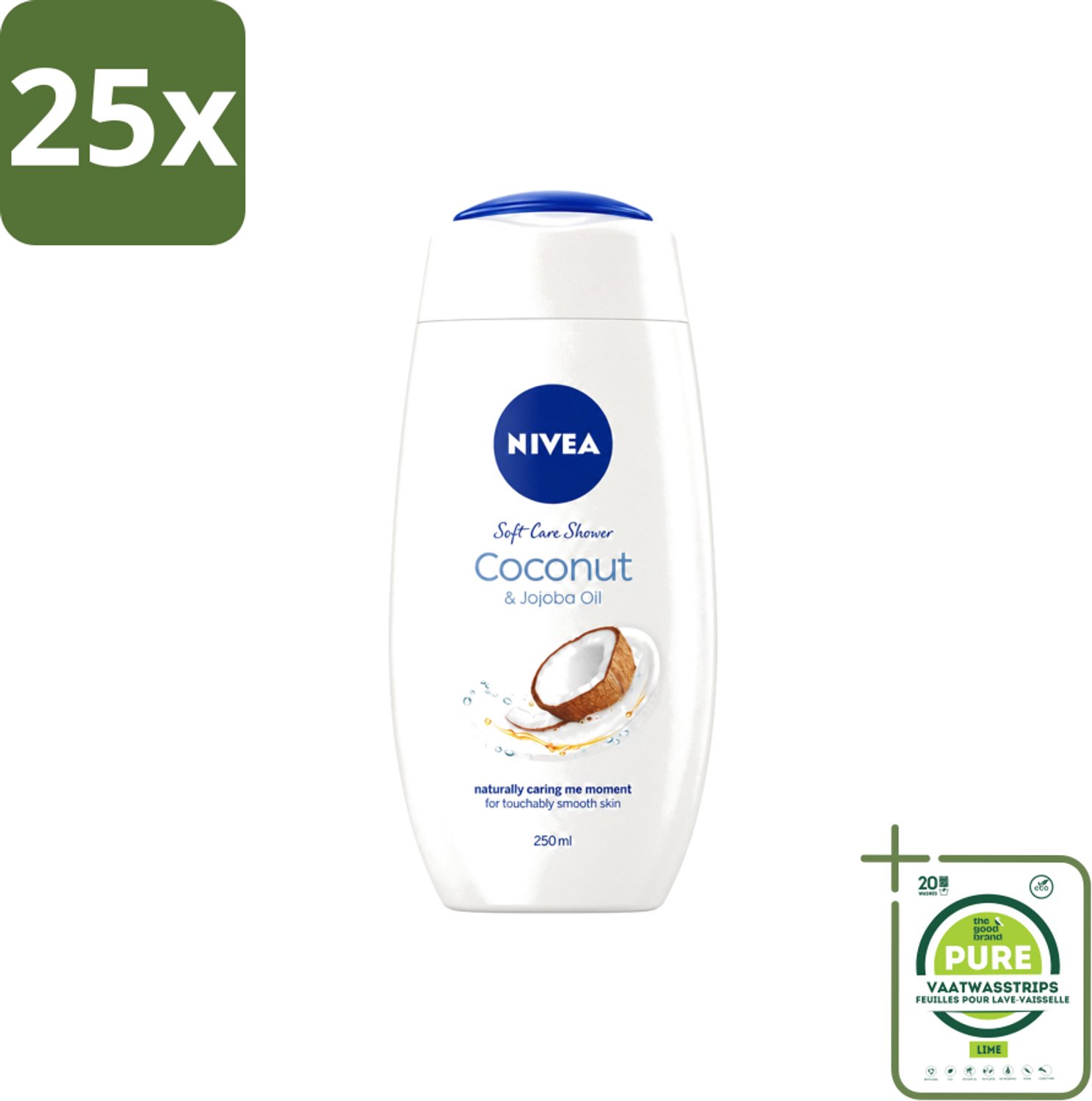 25 x Nivea - Huid Beschermende Douchecreme - Kokosnoot - 250 ml - Grootverpakking - Vaatwasstrips - Douchecrème - Kokosnoot - Huidbeschermend - Hydratatie - Huidverzorging