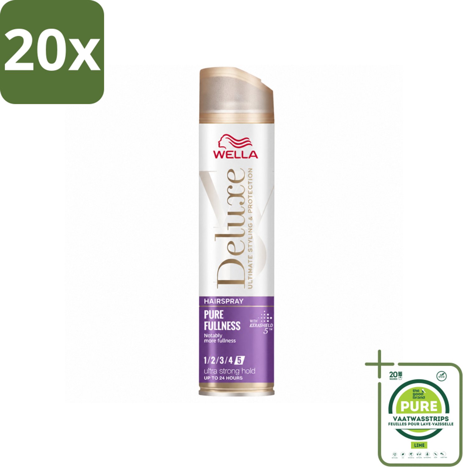 20 x Wella – Deluxe Pure Fullness – Haarspray – 250 ml - Grootverpakking - Vaatwasstrips - Haarspray - Volume - Glans - Hittebescherming - UV Bescherming