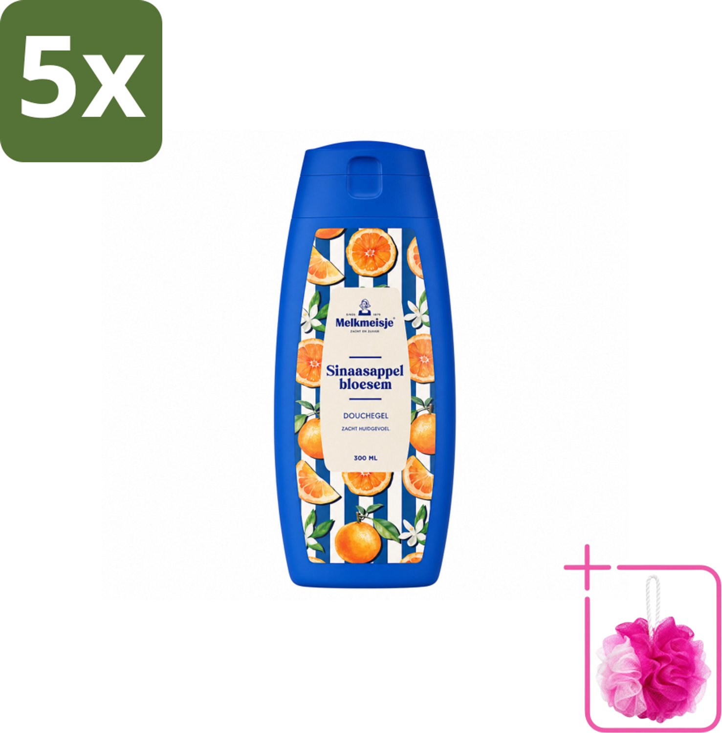 5 x Melkmeisje – Douchegel – Sinaasappelbloesem – 300 ml - Bulkverpakking - Douchegel sinaasappel - Douchemop - Douchegel sinaasappelbloesem