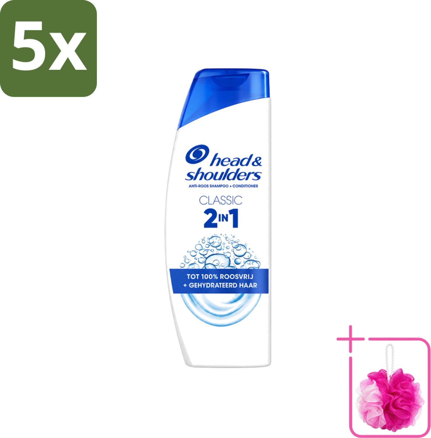 5 x Head & Shoulders – 2-in-1 – Classic – 300 ml - Bulkverpakking - Anti-roos shampoo - Douchemop - 2-in-1 shampoo