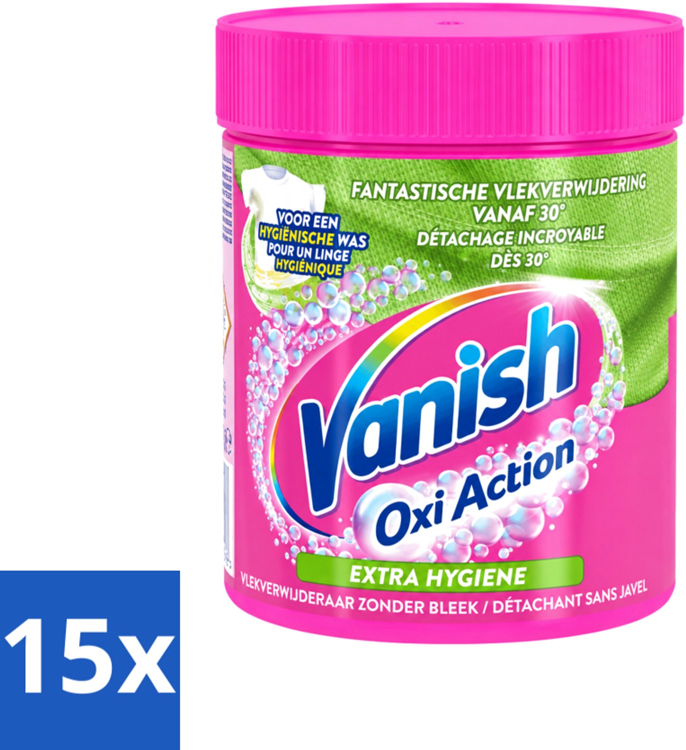 15 x Vanish Oxi Action - Extra Hygiene - Vlekkenverwijderaar Poeder - Zonder Bleek - Gekleurde Was - 470 Gram - Voordeelverpakking - 15 stuks