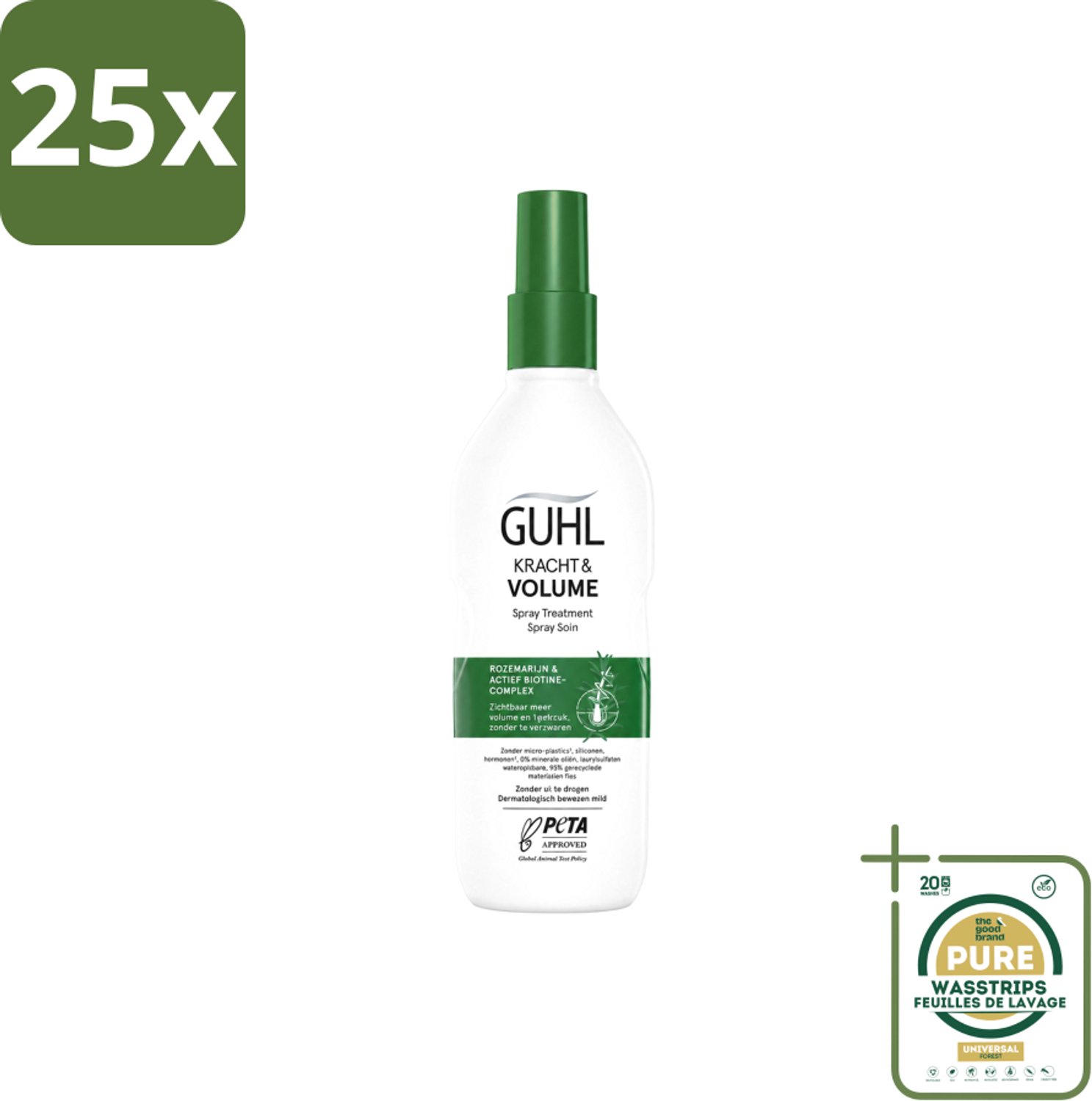 25 x Guhl – Spray Treatment – Kracht & Volume – 150 ml - Wasstrips - Haarversterking - Volumeboost - Kracht En Volume Spray - Haaruitval Voorkomen - Biotine Spray