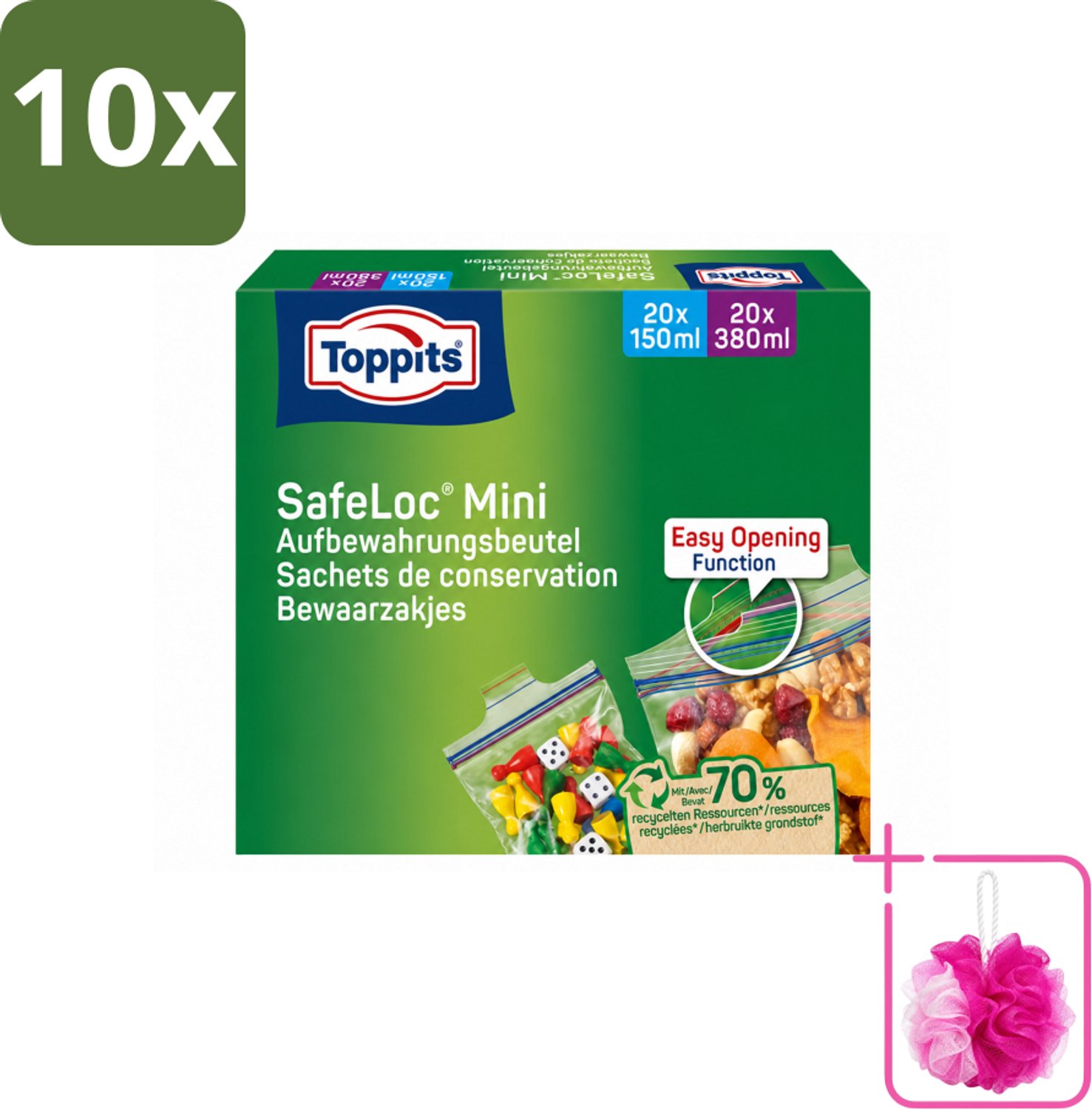 10 x Toppits – Safeloc Mini Zip-Zakjes – 40 Zakjes - Bulkverpakking - Mini zakjes - Douchemop - Lekvrij