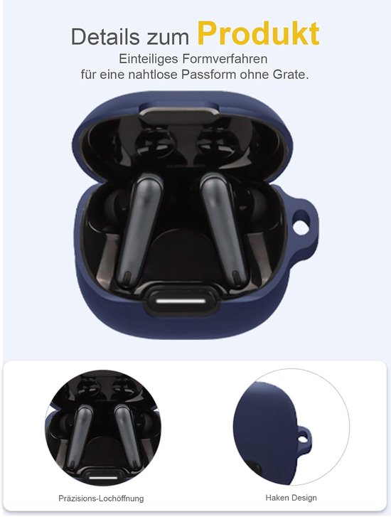 Hoes voor Anker Soundcore Liberty 4 NC Wireless Headphones, zachte siliconen beschermhoes, huidvriendelijk etui met karabijnhaak, volledige bescherming, blauw — afbeelding 2