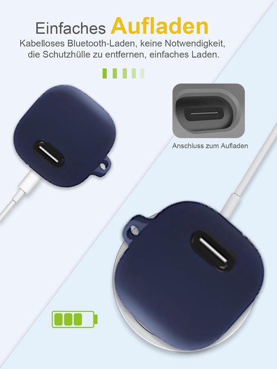 Hoes voor Anker Soundcore Liberty 4 NC Wireless Headphones, zachte siliconen beschermhoes, huidvriendelijk etui met karabijnhaak, volledige bescherming, blauw — afbeelding 3