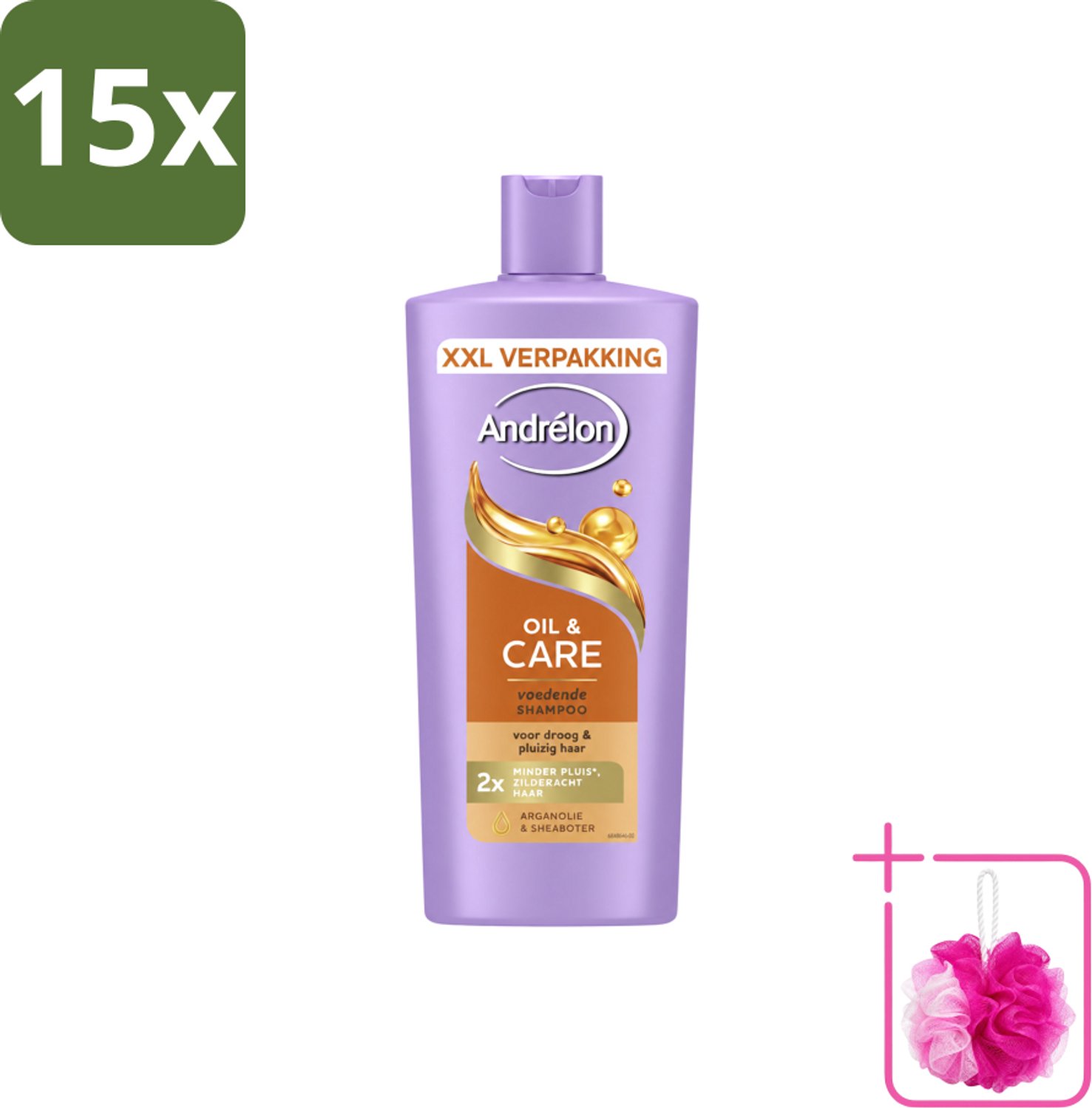 15 x Andrélon – Shampoo – Oil & Care – 685 ml - Bulkverpakking - Haar verzorging - Douchemop - Pluisvoorkomen