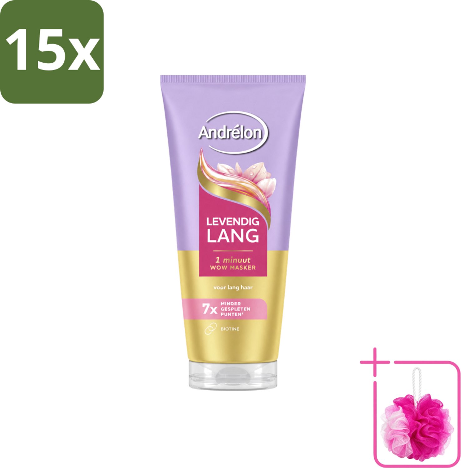 15 x Andrélon – Haarmasker WOW – Levendig Lang – 180 ml - Bulkverpakking - Haarmasker - Douchemop - Lang haar