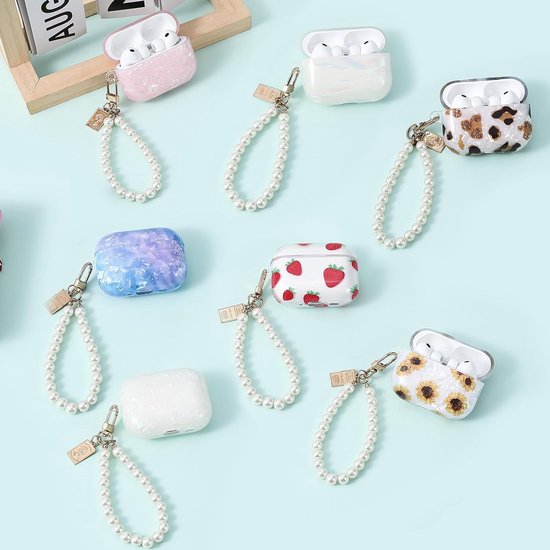 Beschermhoes, compatibel met AirPods Pro 3, Sparkle tas met parelsleutelhanger voor vrouwen, schokbestendig, ultradun, TPU, antislip, krasbestendig, anti-stof, roze — afbeelding 5