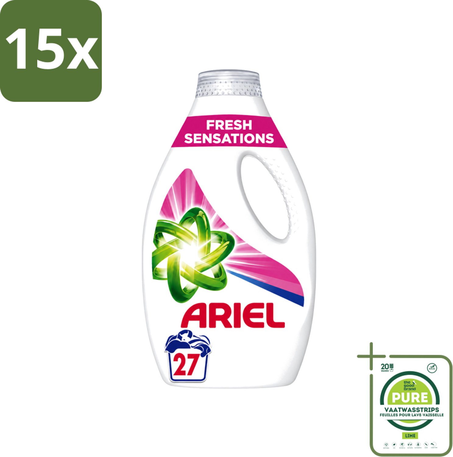 15 x Ariel Original - Fresh Sensations - Vloeibaar Wasmiddel - Witte en Lichtgekleurde Was - 27 Wasbeurten - Grootverpakking - Vaatwasstrips - Vloeibaar Wasmiddel - Frisse Geur - Reiniging - Wasbeurt - Witte Kleding