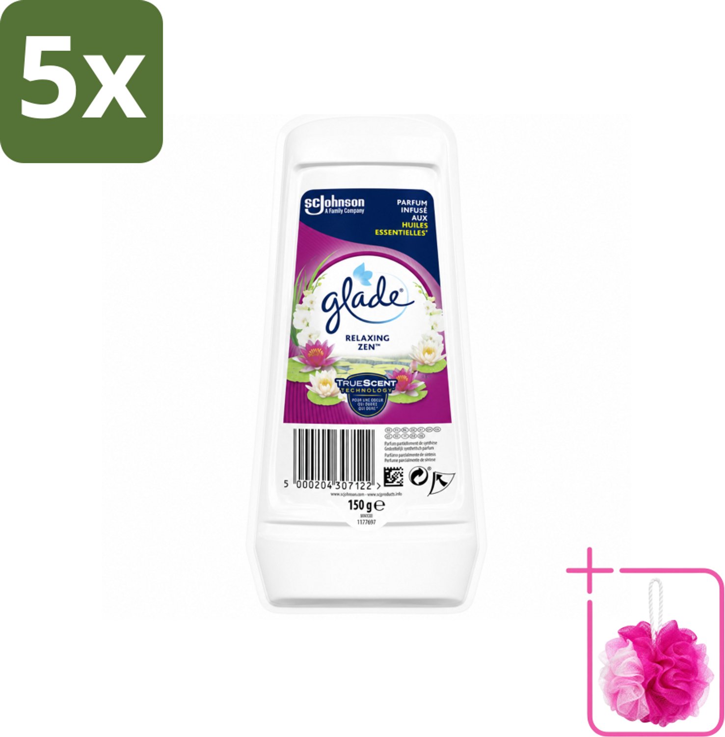 5 x Glade – Luchtverfrisser Gel – Relaxing Zen – 150 g - Bulkverpakking - Luchtverfrisser - Douchemop - Ontspannende geur
