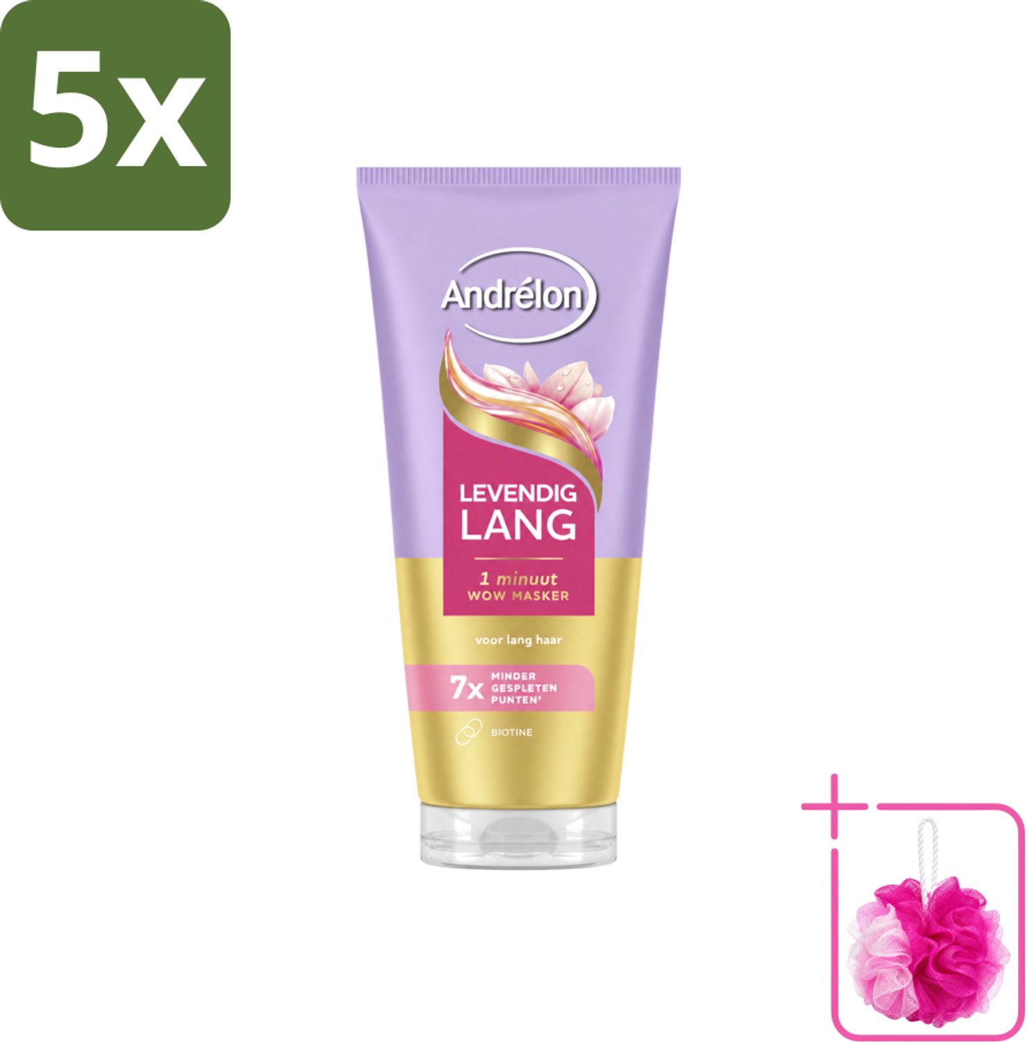 5 x Andrélon – Haarmasker WOW – Levendig Lang – 180 ml - Bulkverpakking - Haarmasker - Douchemop - Lang haar