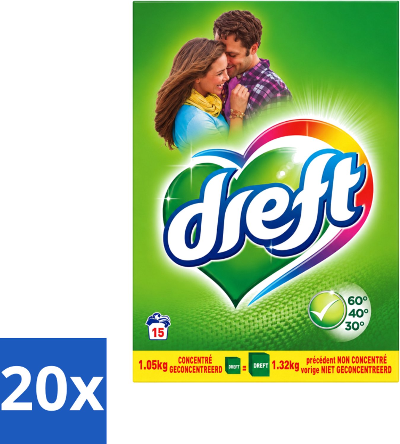 20 x Dreft - Waspoeder - Witte en Gekleurde Was - Original - 15 Wasbeurten - Voordeelverpakking - 20 stuks