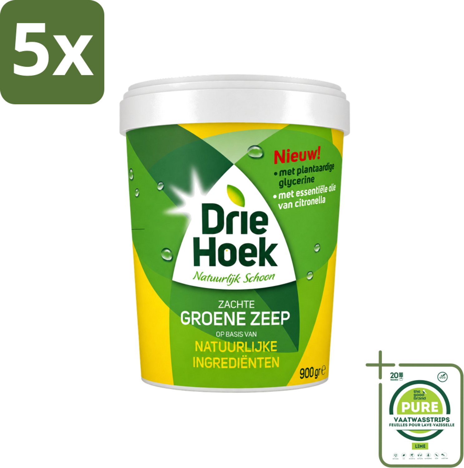 5 x Driehoek – Zachte Zeep – Groene Zeep – 900 gr - Grootverpakking - Vaatwasstrips - Natuurlijke Zeep - Reinigingsmiddel - Hout Reinigen - Steen Reinigen - Textiel Reinigen