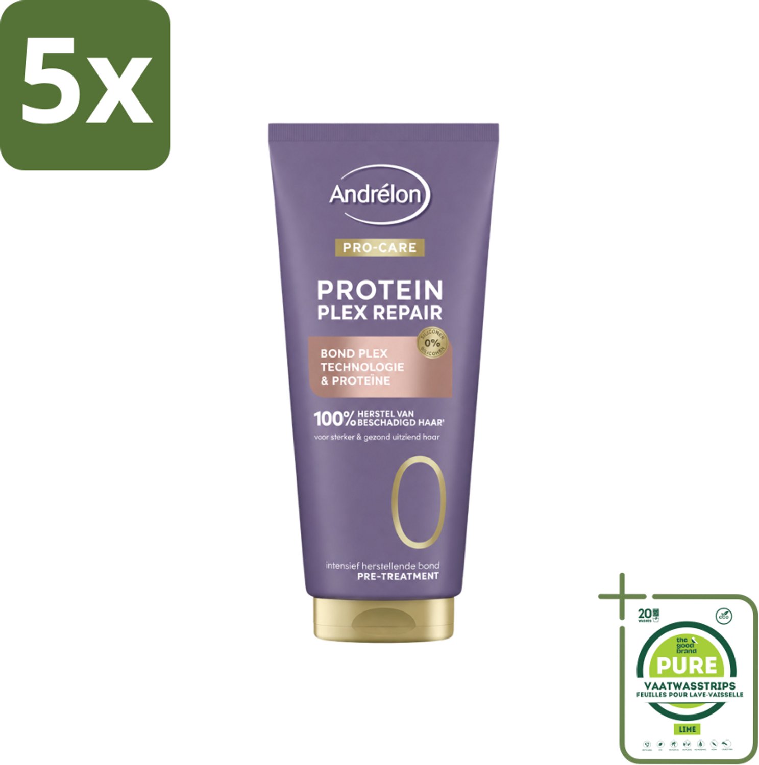 5 x Andrélon – Pre-Treatment – Pro Care Protein Plex Repair – 170 ml - Grootverpakking - Vaatwasstrips - Haarbescherming - Haarherstel - Pre-shampoo Behandeling - Proteïne - Bond Plex Technologie