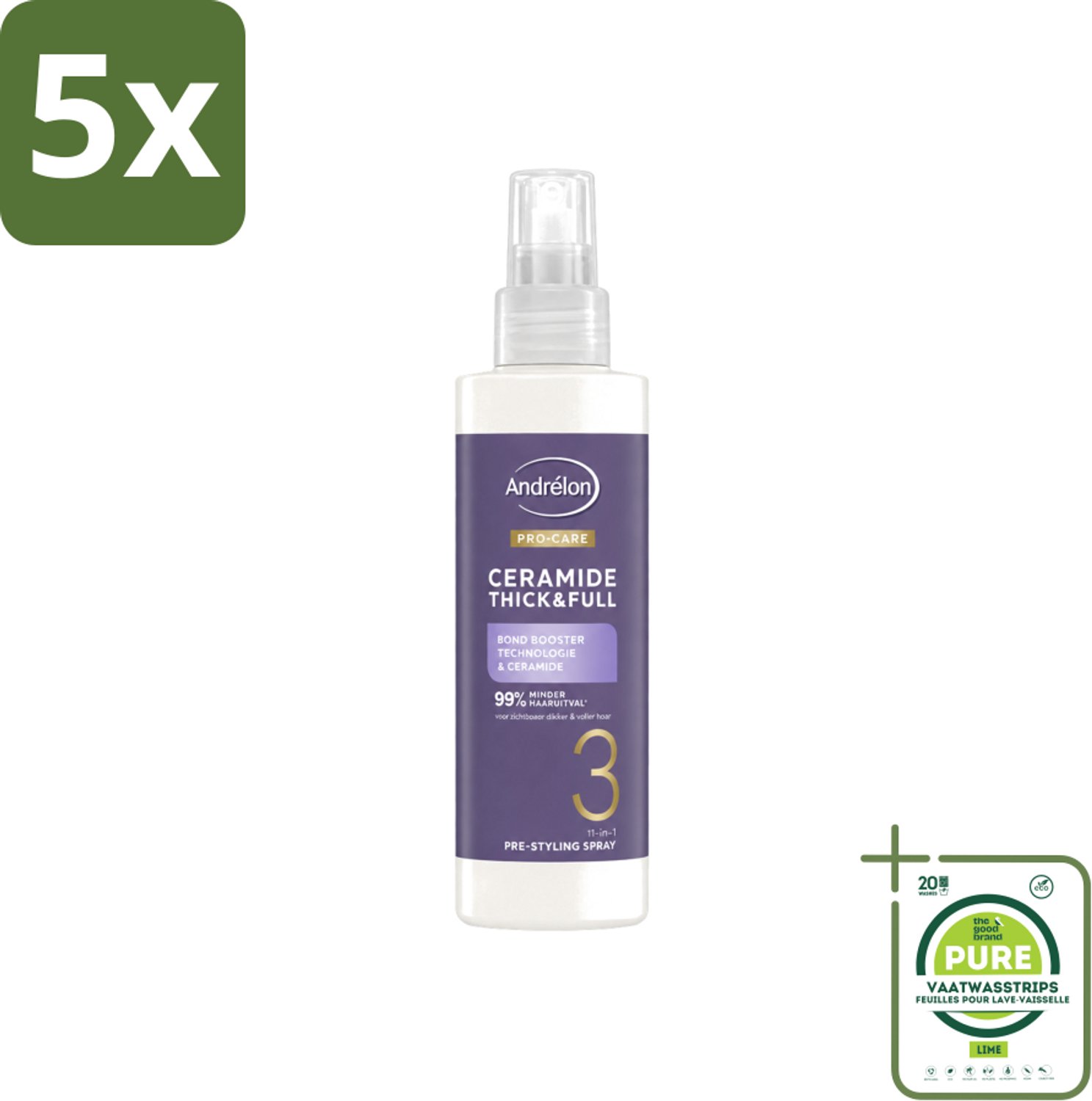 5 x Andrélon – Leave-In Spray – Pro Care Ceramide Thick & Full – 200 ml - Grootverpakking - Vaatwasstrips - Haarkleur - Haartype - Haarspanning - Haarspanning - Haartype
