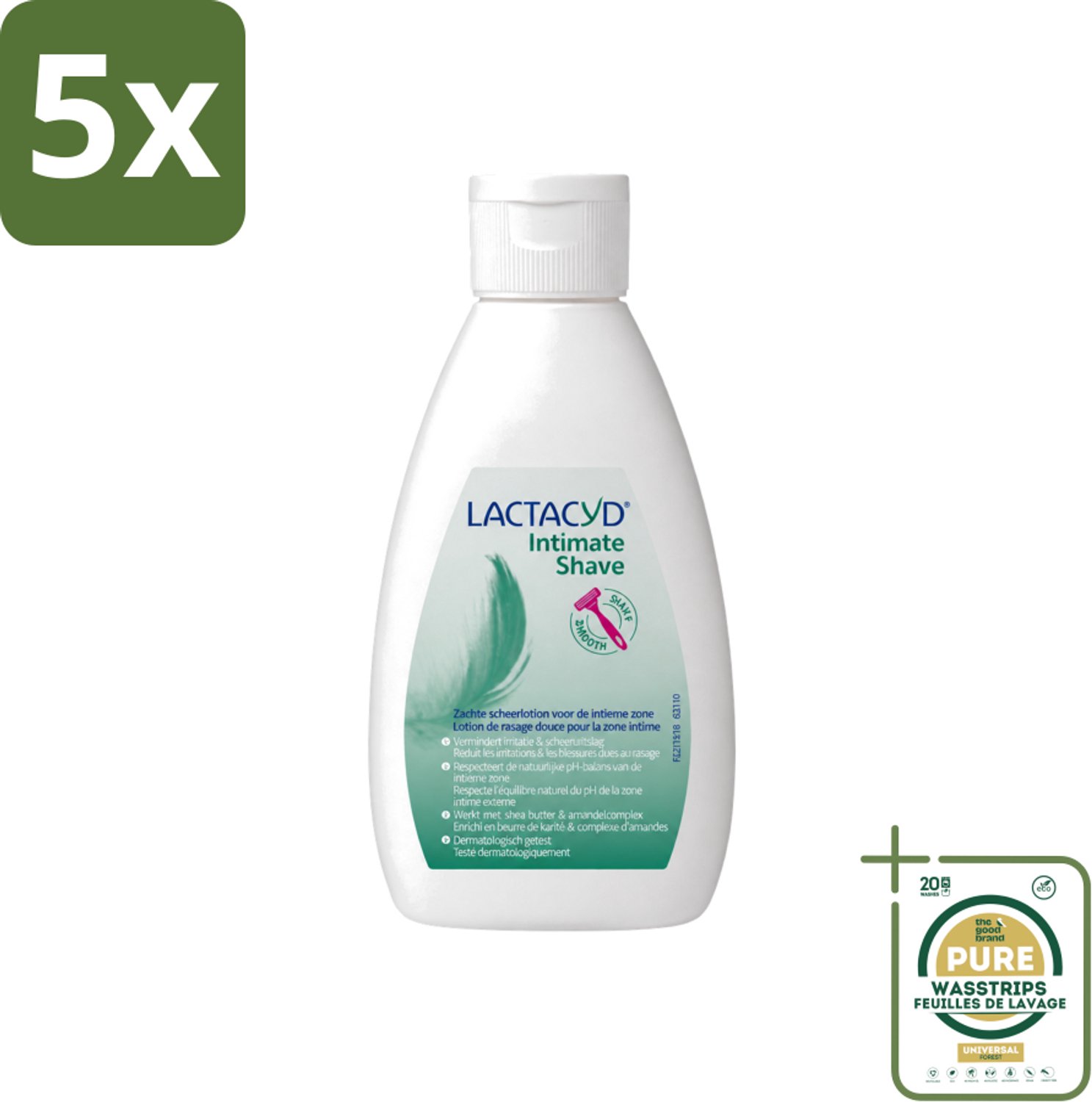 5 x Lactacyd – Intimate Shave – Scheerlotion – 200 ml - Wasstrips - Intieme Scheerlotion - Gevoelige Huid - Scheerlotion Voor Intieme Zone - Hydraterende Scheerlotion - Scheerbultjes Verminderen