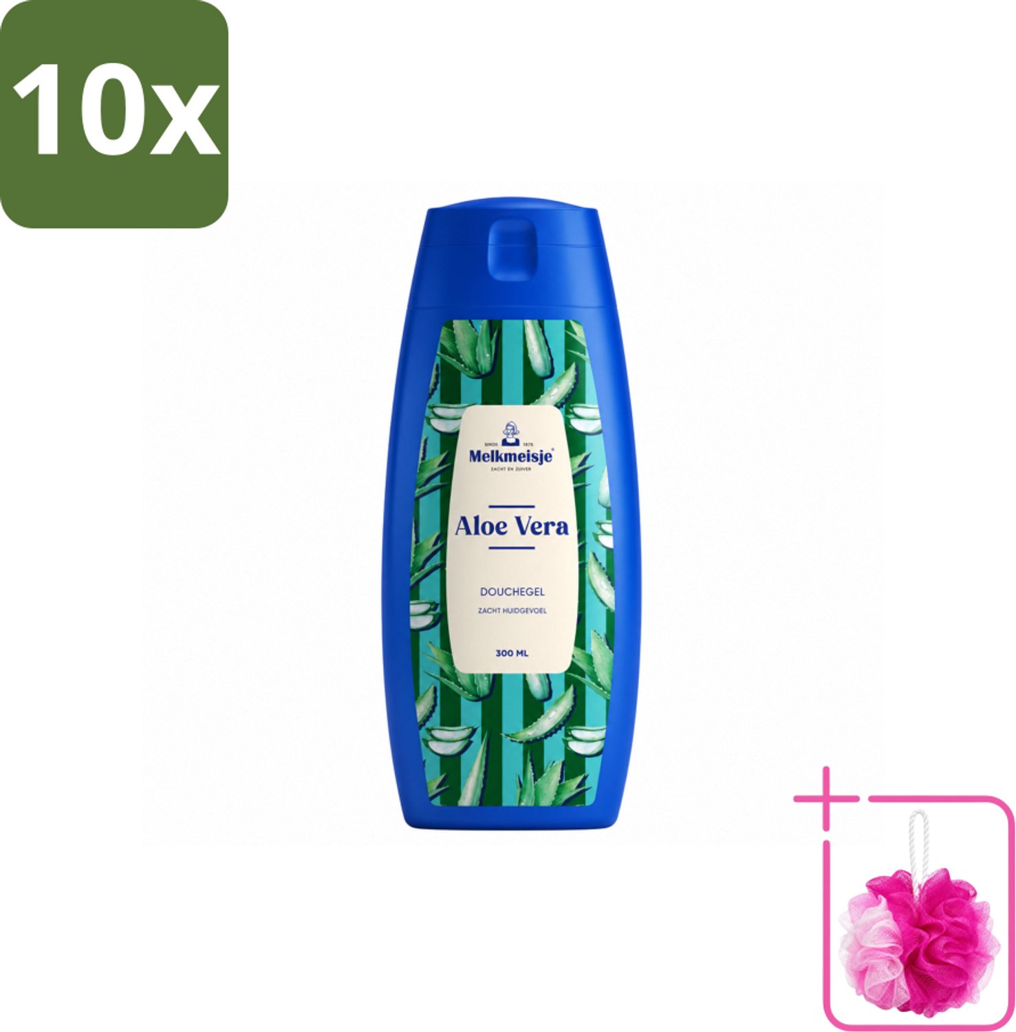 10 x Melkmeisje – Douchegel – Aloe Vera – Zacht Huidgevoel – 300 ml - Bulkverpakking - Bad en douche crème - Douchemop - Melkproteïnen
