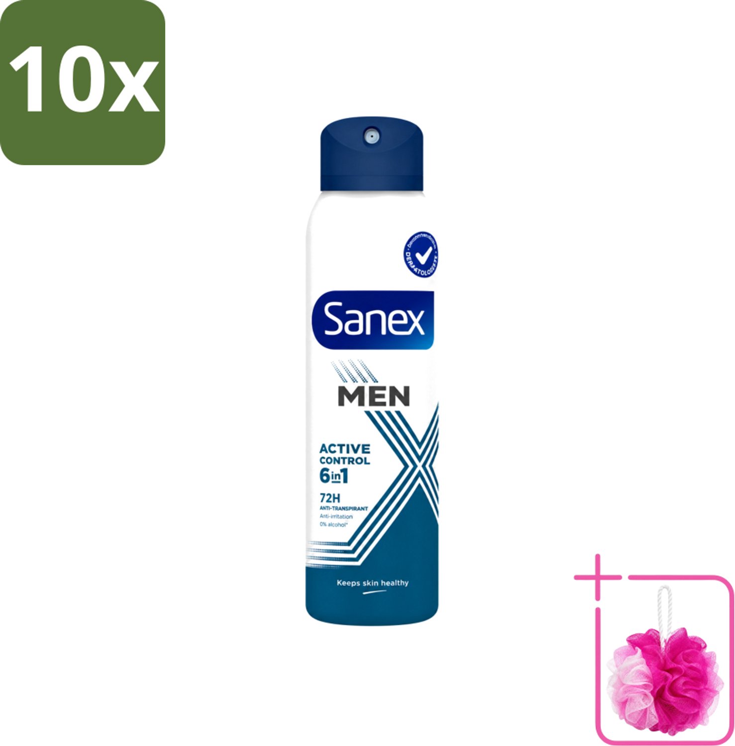 10 x Sanex – Deodorant Spray – Men 72H Active Control – 200 ml - Bulkverpakking - Deodorant spray - Douchemop - Mannelijke frisheid