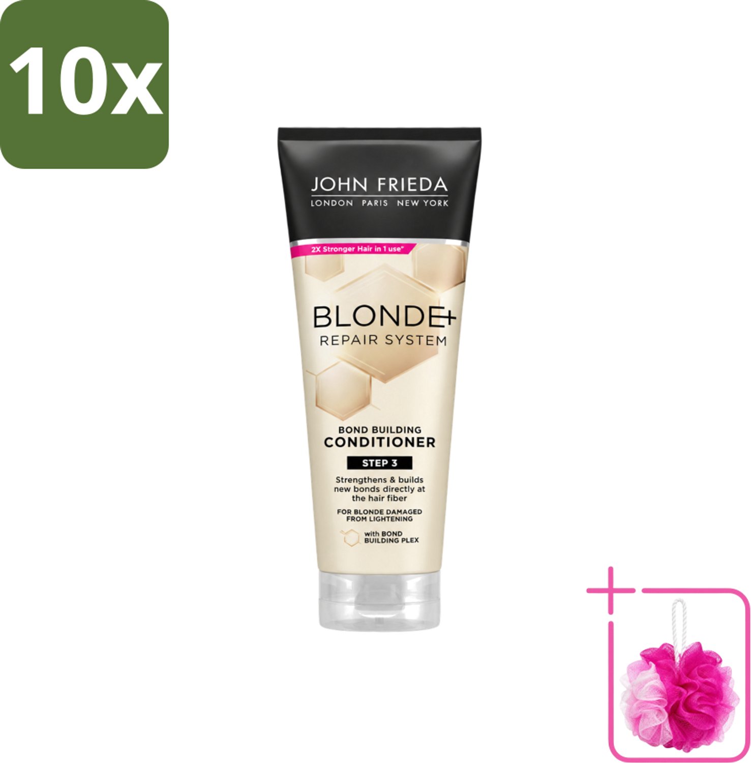 10 x John Frieda – Conditioner – Blonde+ Repair Bond Building – Herstellend – 250 ml - Bulkverpakking - Herstel blond haar - Douchemop - Beschadigd haar