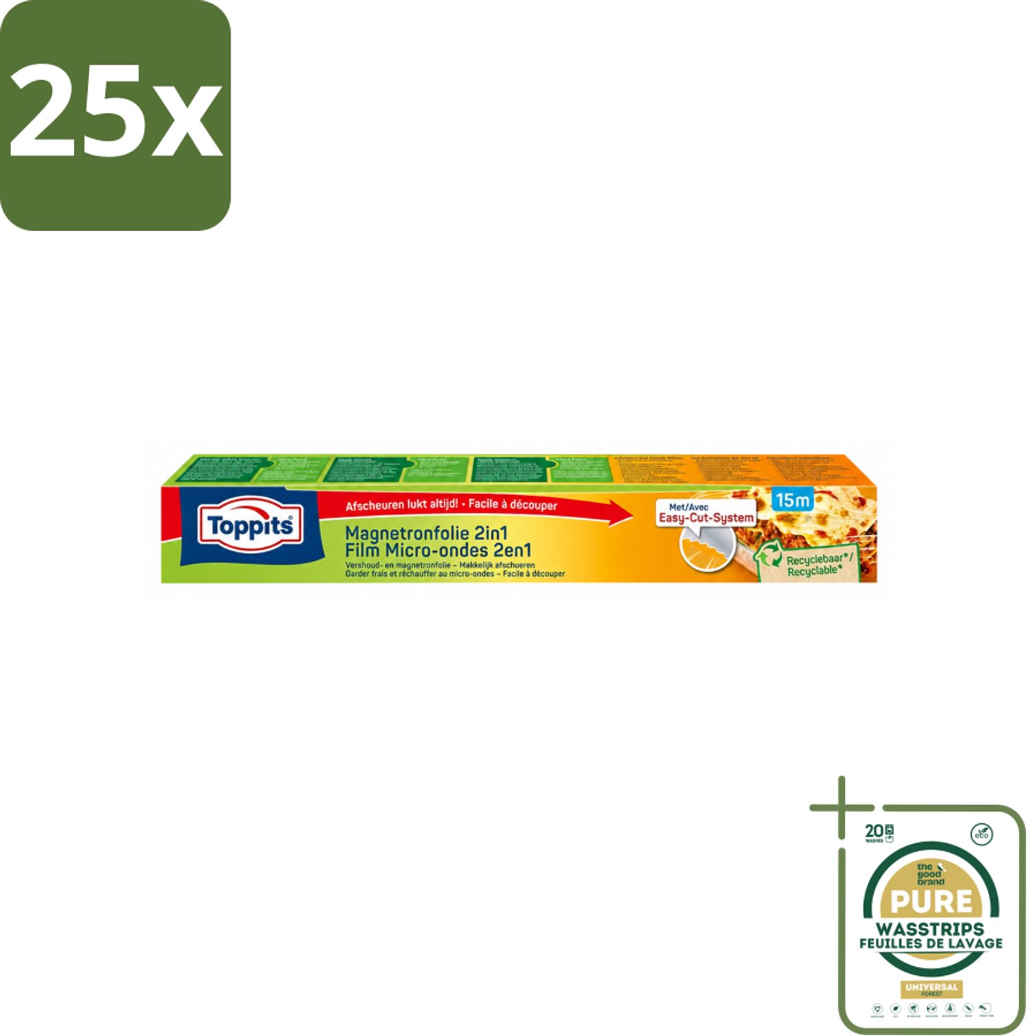 25 x Toppits – Magnetronfolie 2-in-1 – 15 m - Wasstrips - Magnetronfolie - Bewaren - Opwarmen - Magnetron - Stoomafgifte