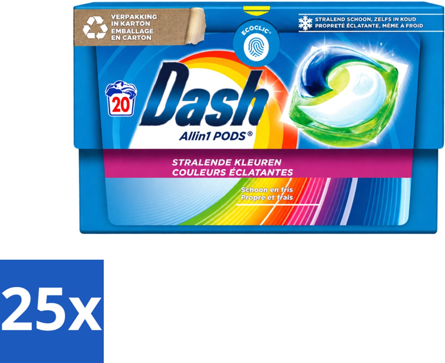 25 x Dash - Stralende Kleuren - Wasmiddel Capsules - All-in-1 Pods - Gekleurde Was - 20 Wasbeurten - Voordeelverpakking - 25 stuks
